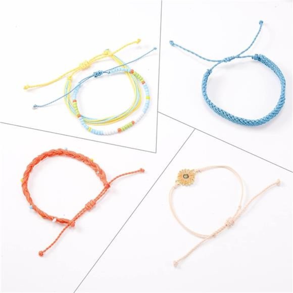 5PCS Boho Woven Sunflower Bracelets for Women Teens Girls Boy Couple Wrap Rope - Picture 3 of 6